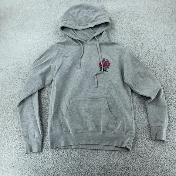 Obey‎ Hoodie Womens Small Gray Rose Floral Pullover Sweatshirt Streetwear Skate - Picture 3 of 9